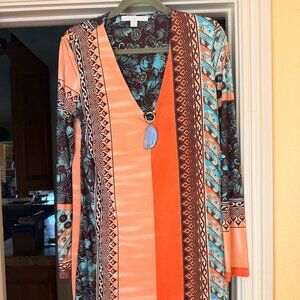 Colorful, stylish women's dress from Boston Proper. Size: L, Made in the USA.